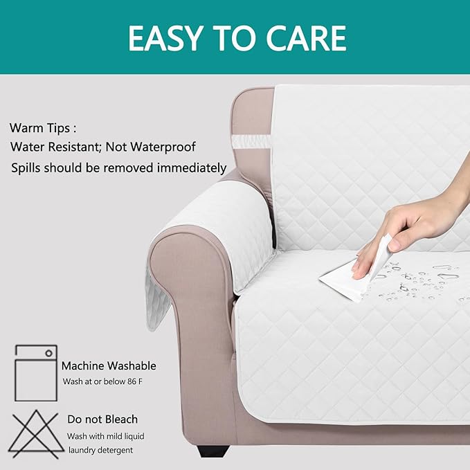 U-NICE HOME Large Sofa Cover Reversible Couch Cover for Dogs with Elastic Straps Water Resistant Furniture Protector for Pets Couch Cover for 4 Cushion Couch (Oversized Sofa, White/White