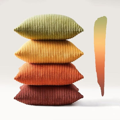 Topfinel Fall 20x20 Set of 4 Couch Decorative Pillow Covers,Modern Burnt Orange Yellow Green Gradient Corduroy Throws Pillow Case,Rustic Western Cushion Covers for Bed Sofa Living Room Home Decor