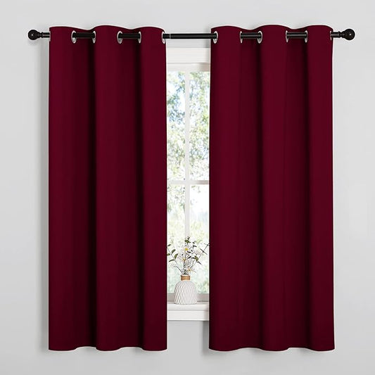 NICETOWN Blackout Curtains for Bedroom, Window Room Darkning Curtains/Drapes, Cold and Heat Reduction Curtains for Kitchen Living Room (Wine Red, 2 Panels, W42 x L63 inches)