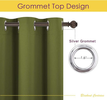 NICETOWN Blackout Window Curtains 60 inch Length 2 Panels, 34 x 60 Inch, Olive Green, Grommet Top Room Darkening Thermal Insulated Solid Vertical Drapes for Bedroom/Kid Room