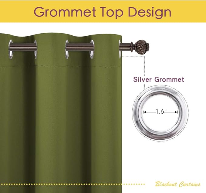 NICETOWN Blackout Curtains & Drapes for Bedroom, Olive Green, W34 x L40, Set of 2, Triple Weave Grommet Top Thermal Insulated Light Blocking Panels for Bathroom/Living Room