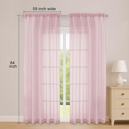 OWENIE Sheer Curtains 84 Inches Long 2 Panels Set, Sheer Blush Curtains for Living Room Bedroom 59 Inch Extra Wide, Modern Voile Filmy Rod Pocket Drapes, 2 Pcs, Each 59 W x 84L, Blush