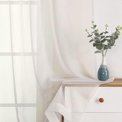 OWENIE Short Sheer Curtains 24 Inches Long 2 Panels for Bathroom Window, Rod Pocket Light Filtering Sheer Tier Curtains for Small Kitchen Laundry Room, RV, Camper Travel Trailers, 42 W x 24 L, Ivory