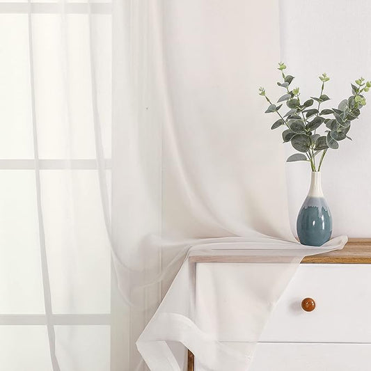 OWENIE Sheer Curtains Ivory 144 inch Extra Long, Elegant and Airy Drapes Translucent Window Treatments for Living Room/Bedroom, Ivory, 2 Panels=84" Wide