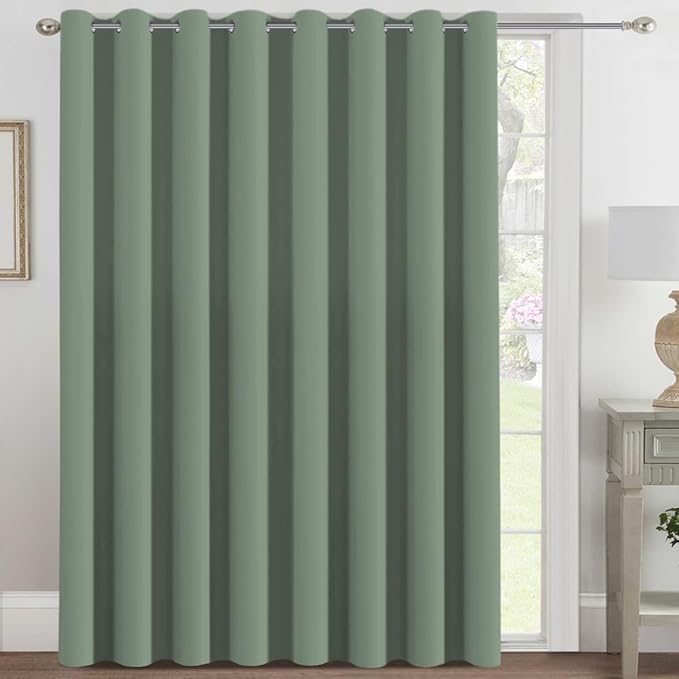 H.VERSAILTEX Blackout Patio Curtains 100 x 84 Inches for Sliding Door Extral Wide Blackout Curtain Panels Thermal Insulated Room Divider - Grommet Top, 7' Tall by 8.5' Wide - Green Bay