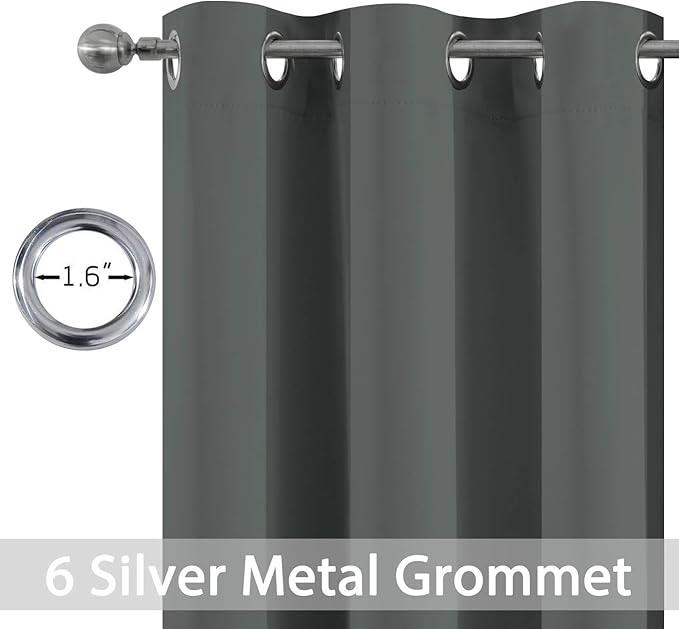 Yakamok Room Darkening Drapes Blackout Curtains Thermal Insulated Grommet Curtain Panels for Bedroom, 38W x 54L,Dark Grey,One Pair