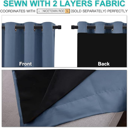 NICETOWN 100% Blackout Curtains 108 inches Long, Pair of Energy Smart & Noise Blocking Out Drapes for Baby Room Window, Thermal Insulated Guest Room Lined Window Dressing (Stone Blue, 70 inches Wide)