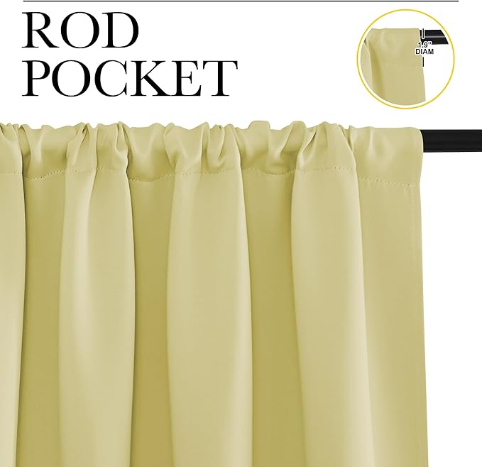 NICETOWN Window Curtains Blackout Drapes, Paler Yellow, 1 Pair, 52 by 84-Inch, Thermal Insulated Solid Rod Pocket Blackout Curtains/Draperies for Living Room