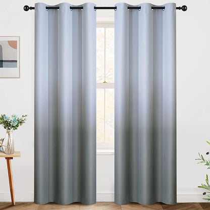 SimpleHome Ombre Curtains 42 x 84 Inch for Bedroom 2 Panels, Gradient Grey White to Grey Light Blocking Thermal Insulated Grommet Room Darkening Window Curtain/Drapes for Living Room