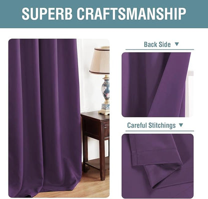 H.VERSAILTEX Blackout Curtain for Living Room Thermal Insulated Window Treatment Curtain 54 inch Length Energy Saving Solid Grommet Top Blackout Drape, One Panel, Plum Purple, 52" W x 54" L
