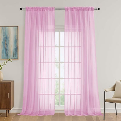 OVZME Light Pink Bedroom Curtains 96 Length for Farmhouse, 59 Inch Extra Wide Light Filtering Voile Drapes Light Airy Window Decor for Patio Door Living Room Bedroom Dining, 59Wx96L Inches