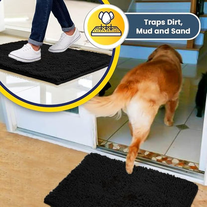 Muddy Mat® | Super Absorbent Door Mat Indoor, Microfiber Quick Dry Chenille Entryway Rug, Non-Slip Front Door Mat, Indoor Mats for Entryway, Machine Washable Pet Rug, Black 36"x60"