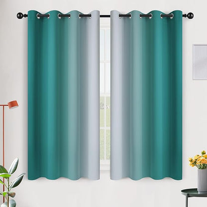 SimpleHome Ombre Room Darkening Curtains 54 inches Length for Bedroom,Grommet Gradient Light Blocking Teal Gradient Window Curtains for Living Room,2 Panels, 52x54 inches