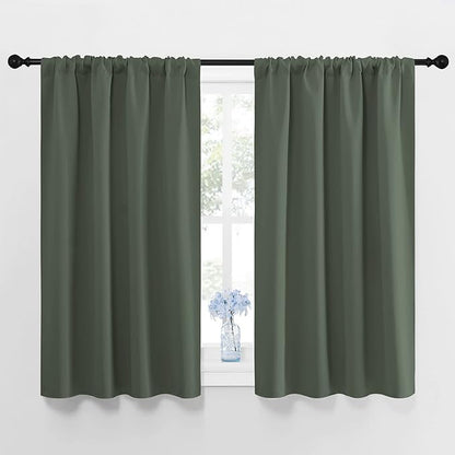 NICETOWN Bedroom Curtains Blackout Draperies - All Season Thermal Insulated Solid Rod Pocket Top Blackout Curtains/Drapes for Kid's Room (Dark Mallard, 1 Pair, 42 x 48 Inch)