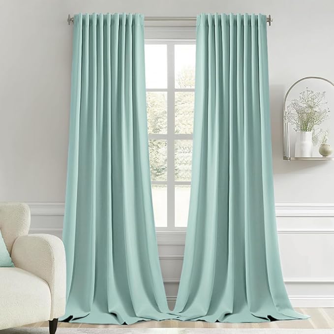 MIULEE Aqua Back Tab Blackout Curtains 120 Inch Long 2 Panels Set for Bedroom, Rod Pocket/Pinch Pleated Extra Long Thermal Insulated Living Room Darkening Light Blocking 10FT Drapes