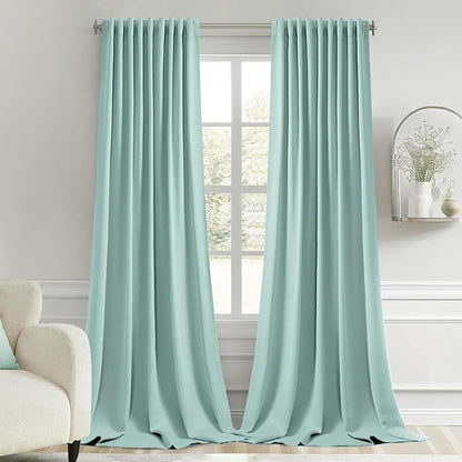 MIULEE Aqua Back Tab Blackout Curtains 120 Inch Long 2 Panels Set for Bedroom, Rod Pocket/Pinch Pleated Extra Long Thermal Insulated Living Room Darkening Light Blocking 10FT Drapes