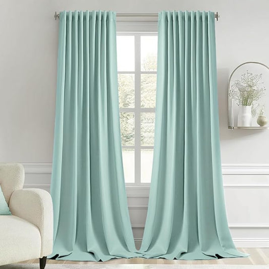 MIULEE Aqua Back Tab Blackout Curtains 120 Inch Long 2 Panels Set for Bedroom, Rod Pocket/Pinch Pleated Extra Long Thermal Insulated Living Room Darkening Light Blocking 10FT Drapes