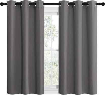 NICETOWN Bedroom Curtains Blackout Drapery Panels, Three Pass Microfiber Thermal Insulated Solid Ring Top Blackout Window Curtains/Drapes (Two Panels, 42 x 48 inches, Gray)