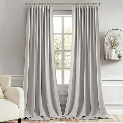 MIULEE Stone Back Tab Blackout Curtain 96 Inch Long 2 Panels Set for Bedroom, Rod Pocket/Pinch Pleat Thermal Insulated Living Room Darkening Pleated Light Blocking Floor to Ceiling Drape