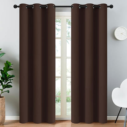 Yakamok Premium Room Darkening Thermal Insulated Curtains for Bedroom/Living Room - Classic Grommet Top (2 Panels, Chocolate Brown, 38 Inch by 84 Inch)