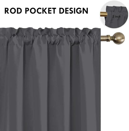 DWCN Short Blackout Curtains 36 inches Length 2 Panels Set, Half Window Rod Pocket Privacy Curtain Tiers for Kitchen, Room Darkening Curtains for Bathroom Shades (W42 x L36 Inch, Dark Grey)