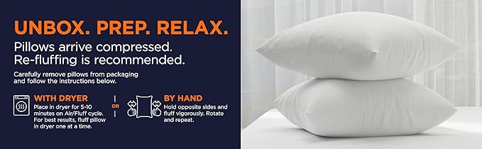Amazon Basics Square Hypoallergenic Pillow Insert, Sofa Bed Couch Decorative Stuffer, 20", 2 Pack