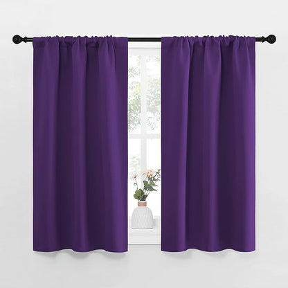 NICETOWN Kitchen Curtains Blackout Drapes & Curtains, Energy Smart Window Treatment Curtain Panels for Bedroom (Royal Purple, 34 in x 45 in (W x L), Set of 2)