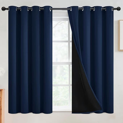 SimpleHome 100% Blackout Curtains for Bedroom,Thermal Insulated Navy Blue Grommet Window Drapes Room Darkening Curtains for Living Room with Black Back,52 x 54 Inch,2 Panels
