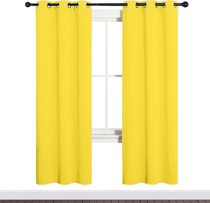 NICETOWN Bedroom Curtain Panels Draperies, Thermal Insulated Solid Grommet Curtains/Drapes (Bright Yellow, 1 Pair, 34 by 72-inch)