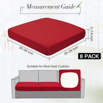 Newwiee 8Pcs Patio Cushion Covers Stretch Outdoor Cushion Cover Replacement for Patio Furniture Sofa Couch Slipcovers, Soft Flexibility Washable Furniture Protector(Waterproof Pure,Wine Red)