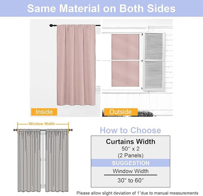 Simplebrand Ava Blush Blackout Curtains for Bedroom 84 Inch Length 2 Panels Set, Solid Thermal Insulated Privacy Nursery Window Treatment Curtains Blackout Drapes, W50 x L84 Inch, Blush