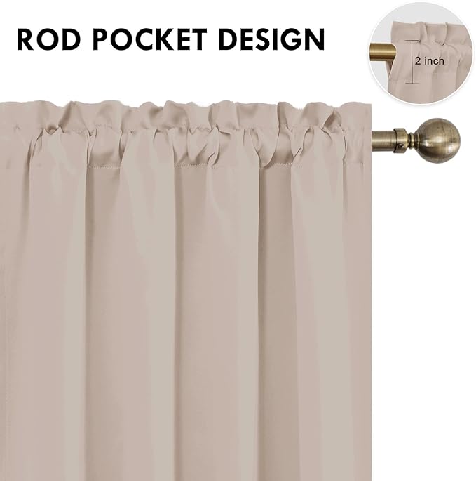 DWCN Blackout Curtains for Living Room Thermal Insulated, Energy Saving & Noise Reducing Bedroom Curtains, Camel, W 52x L 84 Inch, Set of 2 Rod Pocket Curtain Panels