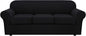 H.VERSAILTEX 4 Piece Stretch Sofa Covers for 3 Cushion Couch Covers for Living Room Furniture Slipcovers (Base Cover Plus 3 Seat Cushion Covers) Upgraded Thicker Jacquard Fabric (Large, Black)