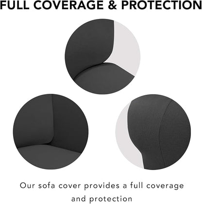 PureFit Super Stretch Sofa Slipcover – Spandex Non Slip Soft Couch Sofa Cover, Washable Furniture Protector with Non Skid Foam and Elastic Bottom for Kids, Pets (Oversized Loveseat, Dark Gray)