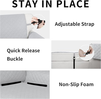 Easy-Going Reversible Chaise Lounge Couch Cover Water Resistant Sofa Cover Sectional L Shaped Sofa Slipcover with Adjustable Straps Furniture Protector for Dogs (115X34 in, Light Gray/Light Gray)