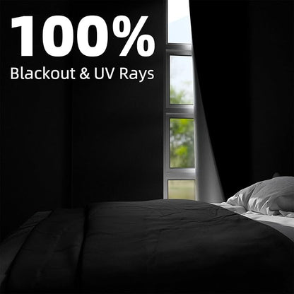 NIGHTON Portable Blackout Curtains 35"×59", Strong Hook and Loop Tape Strips with Adhesive, Cuttable Blackout Window Cover, 100% Black Out Material Blinds for Baby Nursery or Travel - Black