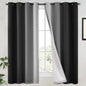 Yakamok 100% Blackout Curtains 63 Inch Length 2 Layers,Black Curtains for Bedroom Ombre Room Darkening Grommet Gradient Drapes,Light Blocking Thermal Insulated Window Curtains for Living Room