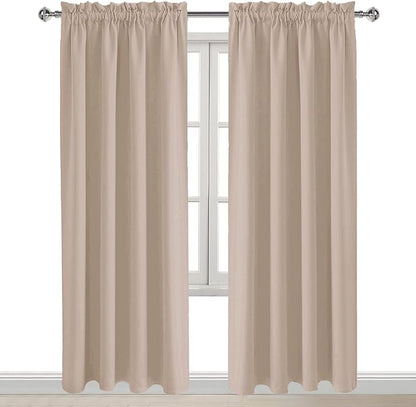 DWCN Blackout Curtains for Living Room Thermal Insulated, Energy Saving & Noise Reducing Bedroom Curtains, Camel, W 52x L 95 Inch, Set of 2 Rod Pocket Curtain Panels