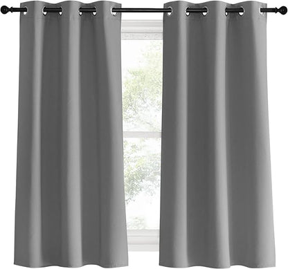 NICETOWN Silver Grey Bedroom Curtains 60 inch Length 2 Panels Set, 34" Wide, Solid Thermal Insulated Grommet Light Blocking Blackout Curtains & Drapes for Living Room