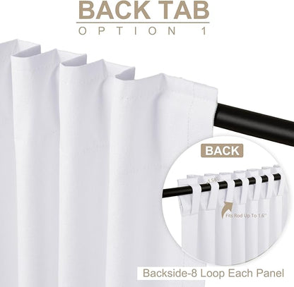 100% Blackout Shield Linen Blackout Curtains for Bedroom 72 Inches Long, Back Tab/Rod Pocket Living Room Drapes, Thermal Insulated Blackout Curtains 2 Panels Set, 50" W x 72" L, Bright White