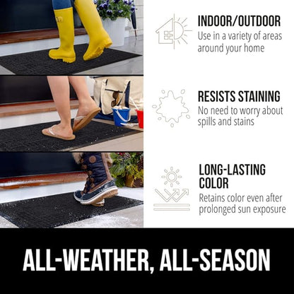 GORILLA GRIP 100% Waterproof All-Season WeatherMAX Doormat 35x23, US Designed Natural Rubber, Stain and Fade Resistant, Low Profile Indoor Outdoor Door Mats, Easy Clean Patio Mat, Black Maze