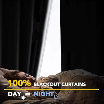 100% Blackout Shield Linen Blackout Curtains for Bedroom, Greyish White Grommet Curtains for Living Room, Thermal Insulated Room Darkening Drapes for Nursery, Boho Home Decor, 40" W x 45" L, 2 Panels