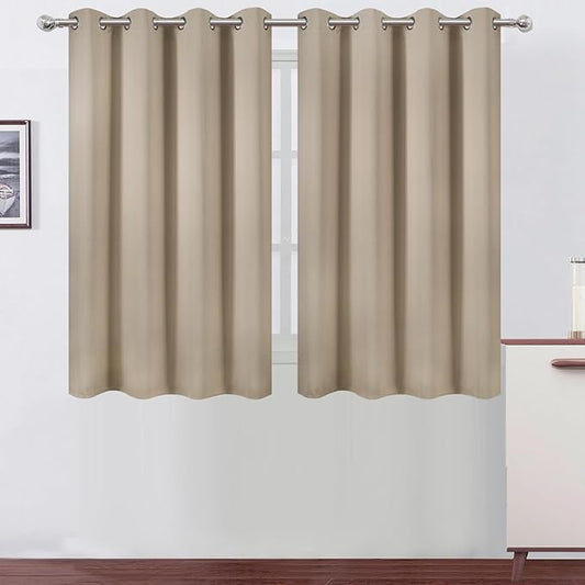 LEMOMO Khaki Thermal Blackout Curtains/52 x 45 Inch/Set of 2 Panels Room Darkening Curtains