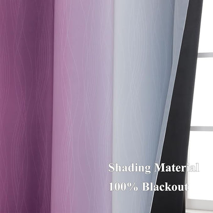Estelar Textiler Ombre Grey and Purple Blackout Curtains 72 Inch Length 2 Panels, Full Room Darkening Curtains for Living Room, Grommet Thermal Insulated Gradient Drapes for Bedroom, 52x72 Inch