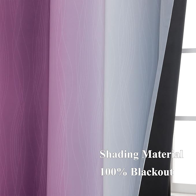 Estelar Textiler Ombre Purple and Grey Blackout Curtains 72 Inches Long, Full Room Darkening Curtains for Living Room, Grommet Thermal Insulated Gradient Drapes for Bedroom, 42x72 Inch, 2 Panels