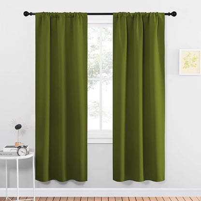 NICETOWN Blackout Christmas Curtains for Living Curtains, Bedroom Draperies with Rod Pocket, Nursery Essential Thermal Insulated Blackout Panels for Small Window (Olive Green, 1 Pair, 34 x 72)