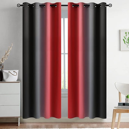 Yakamok Blackout Ombre Black and Red Curtains for Bedroom,Room Darkening Grommet Thermal Insulated Full Light Blocking Window Drapes/Curtains for Living Room,52 x 72 Inch,2 Panels