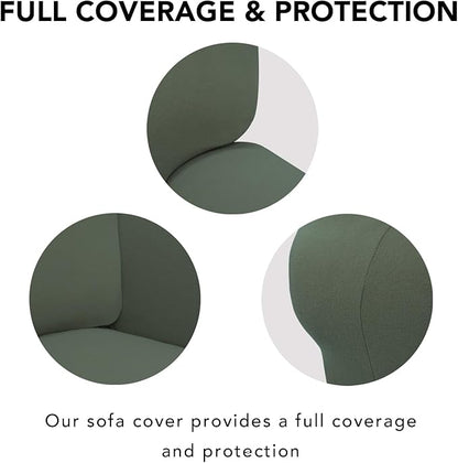 PureFit Super Stretch Sofa Slipcover – Spandex Non Slip Soft Couch Sofa Cover, Washable Furniture Protector with Non Skid Foam and Elastic Bottom for Kids, Pets (Oversized Loveseat, Greyish Green)