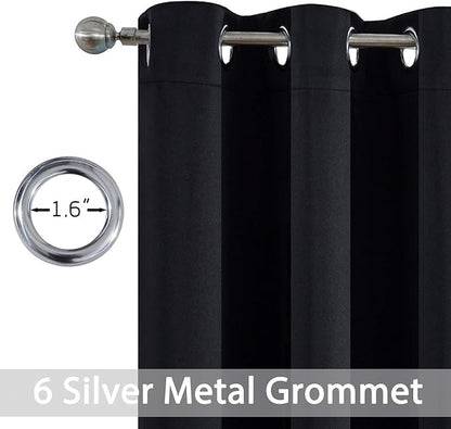 Yakamok Blackout Curtains for Bedroom - Grommet Thermal Insulated Room Darkening Curtains for Living Room, Set of 2 Panels (38 x 54Inch, Black)