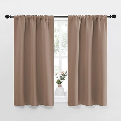 NICETOWN Kitchen Window Blackout Curtains - Window Treatment Thermal Insulated Rod Pocket Small Blackout Draperies/Drapes for Bedroom/Kitchen (Cappuccino, Set of 2, 34 inches Wide by 45 inches Long)